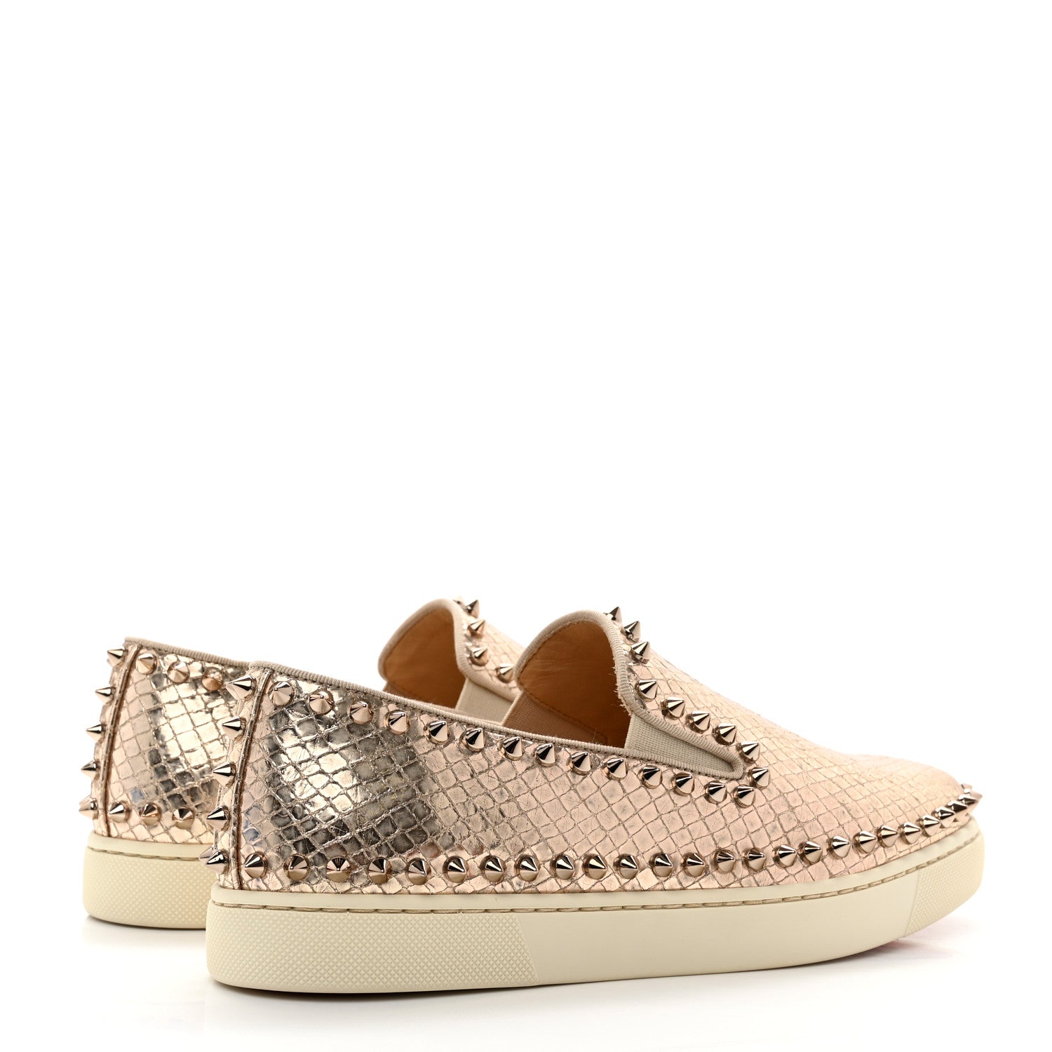 Christian Louboutin Metallic Snakeskin Embossed Pik Boat Flat 37.5 Colombe 4 of 9