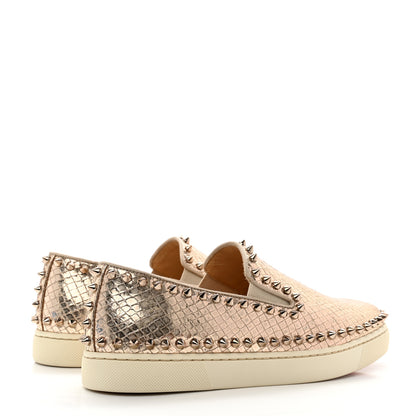 Christian Louboutin Metallic Snakeskin Embossed Pik Boat Flat 37.5 Colombe 4 of 9