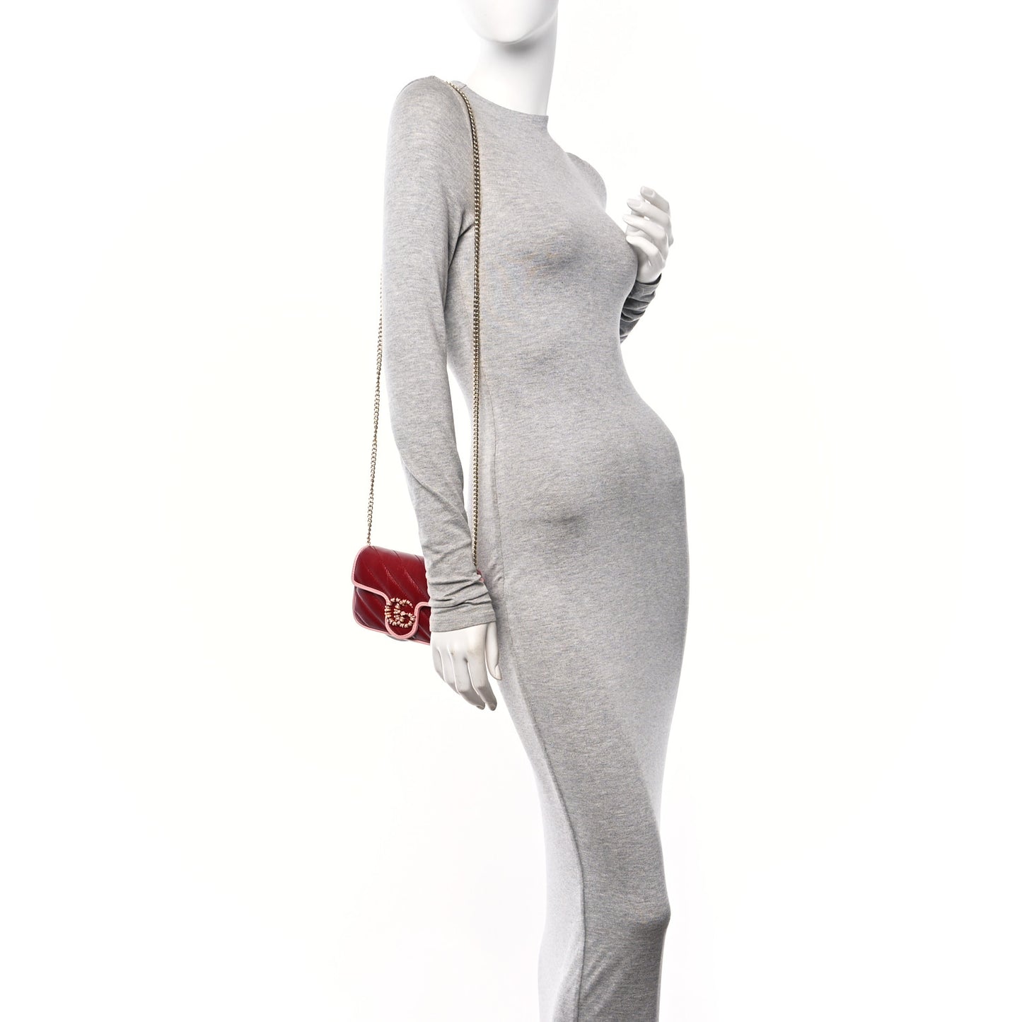 Azalea Calfskin Enamel Matelasse Diagonal Super Mini Torchon GG Marmont Shoulder Bag New Cherry Red Wild Rose
