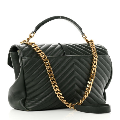 Saint Laurent Sheepskin Matelasse Chevron Monogram Large College Satchel Dark Green 3 of 10