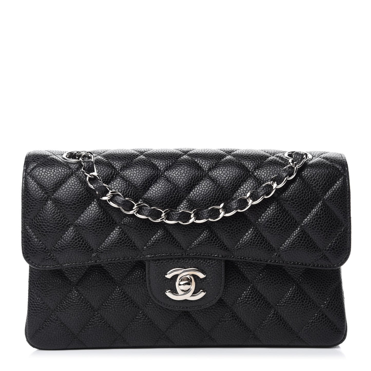 Caviar Quilted Small Double Flap Black