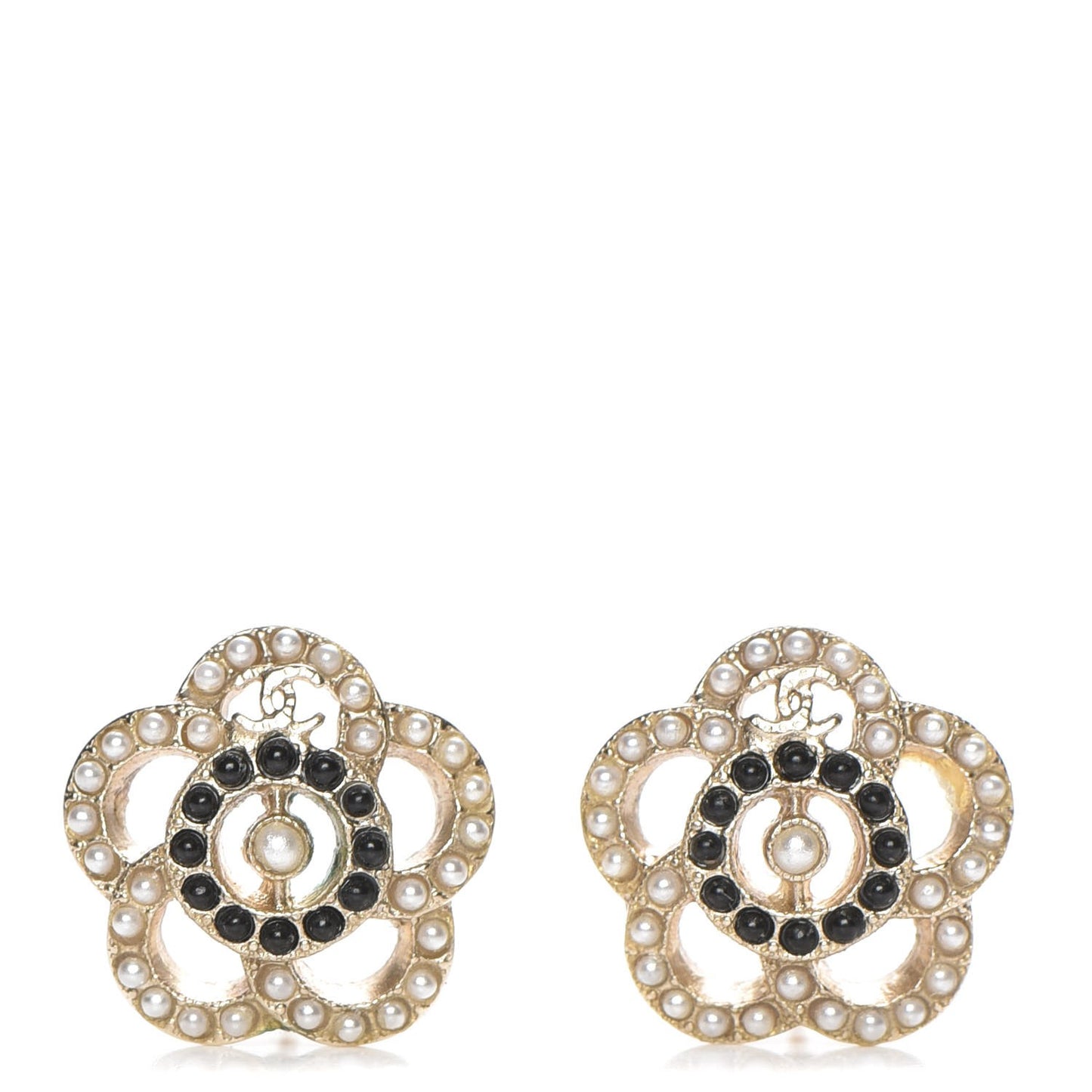 Pearl CC Camellia Earrings Black Gold