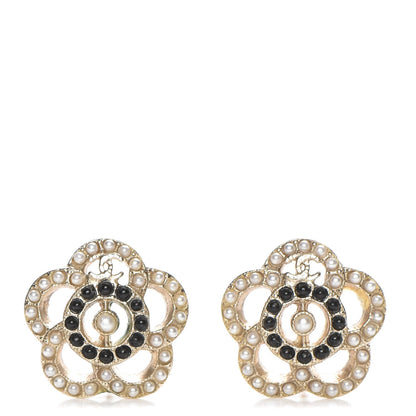 Chanel Pearl CC Camellia Earrings Black Gold 1 of 5