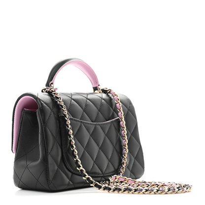 Chanel Lambskin Quilted Bi-Color Mini Top Handle Rectangular Flap Black Lilac 3 of 11