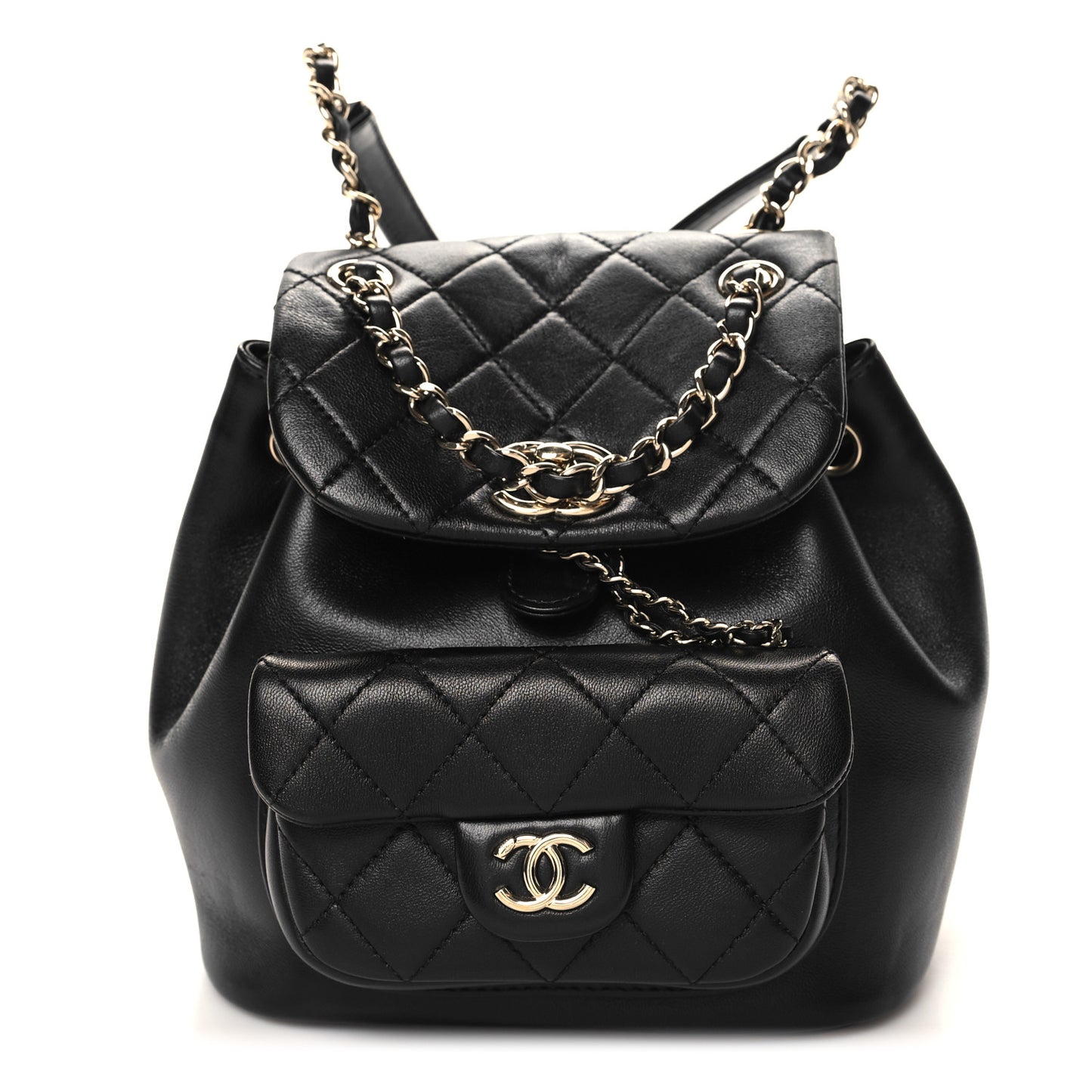 Lambskin Quilted Small Duma Drawstring Backpack Black