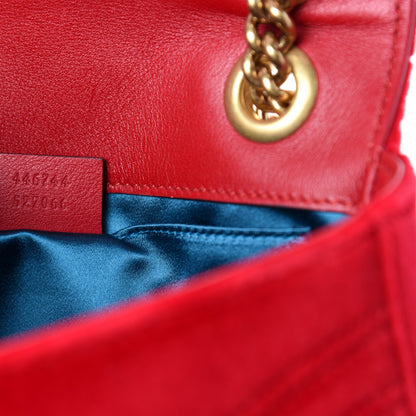 Gucci Velvet Matelasse Mini GG Marmont Shoulder Bag Hibiscus Red 9 of 10