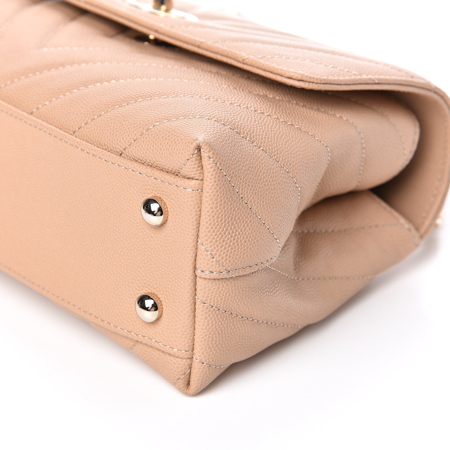 Caviar Chevron Quilted Mini Coco Handle Flap Beige