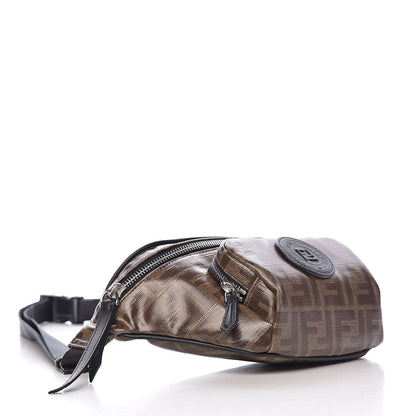 Fendi Glazed Fabric Vitello Century FF 1974 Stamp Patch Pocket Belt Bag Mogano Panna Black 4 of 10