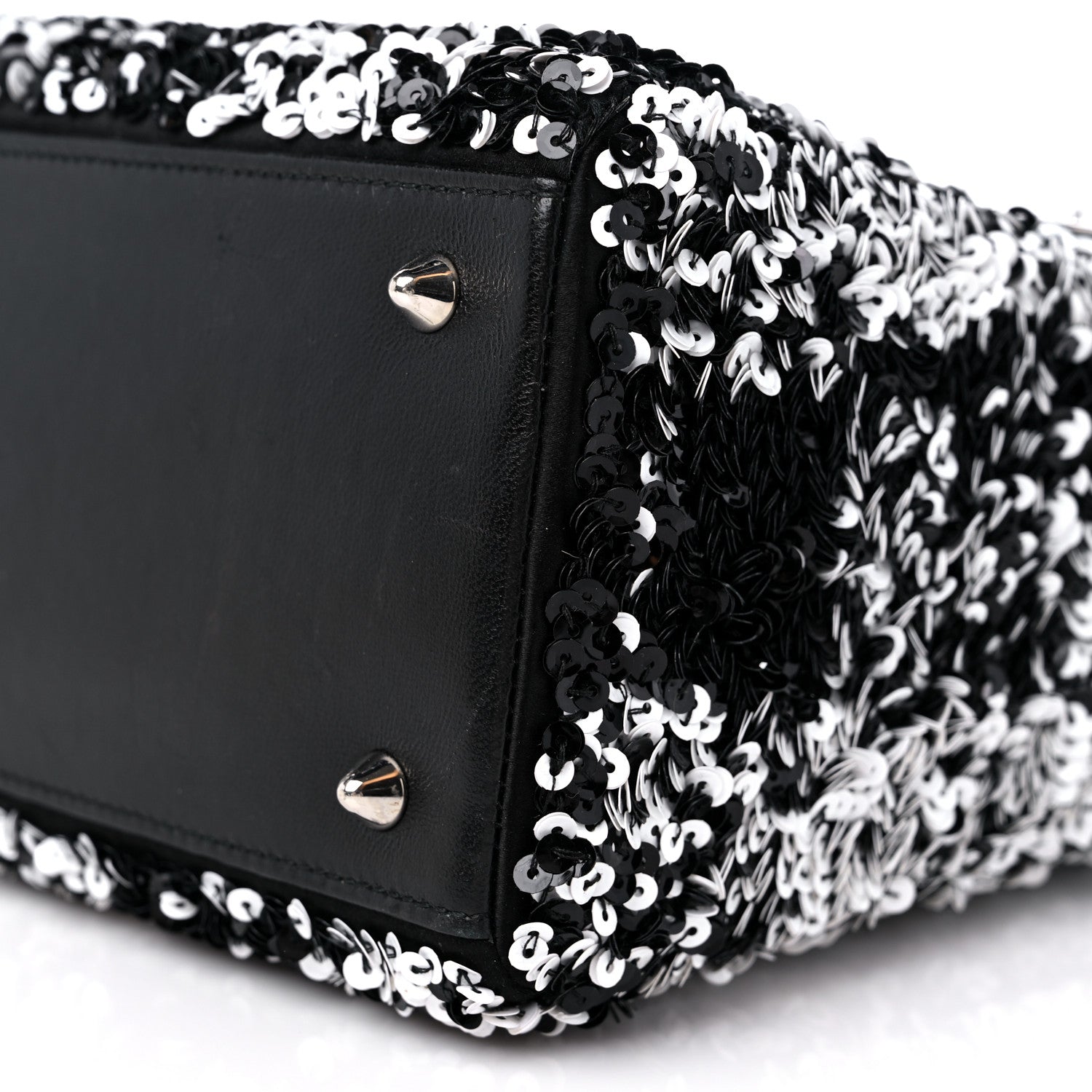 Christian Dior Lambskin Sequin Embellished Medium Lady Dior Black White 9 of 15