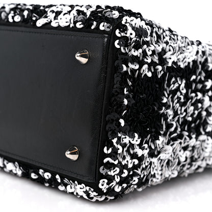 Christian Dior Lambskin Sequin Embellished Medium Lady Dior Black White 9 of 15