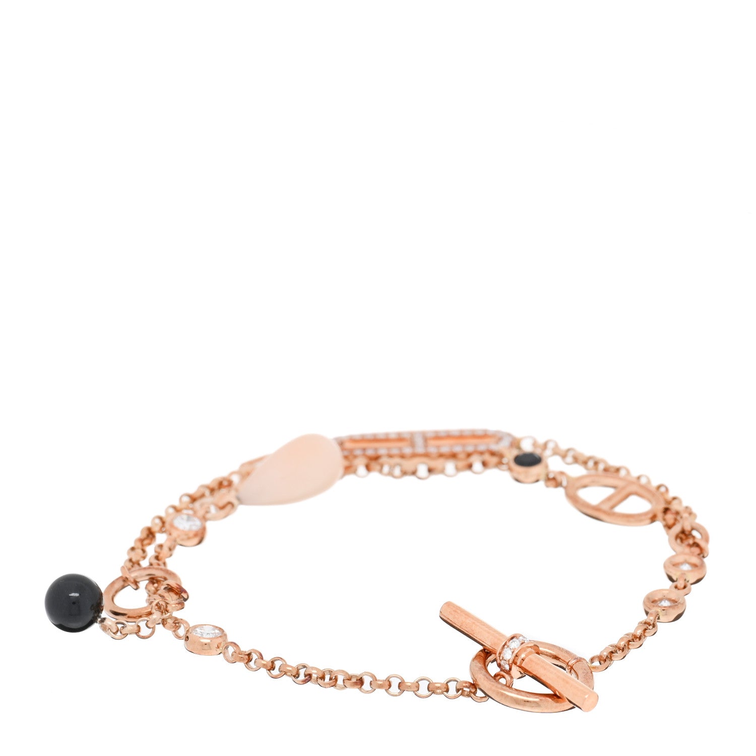 Hermes 18K Rose Gold Diamond Pink Opal Onyx Black Spinel Chaos Bracelet 2 of 4