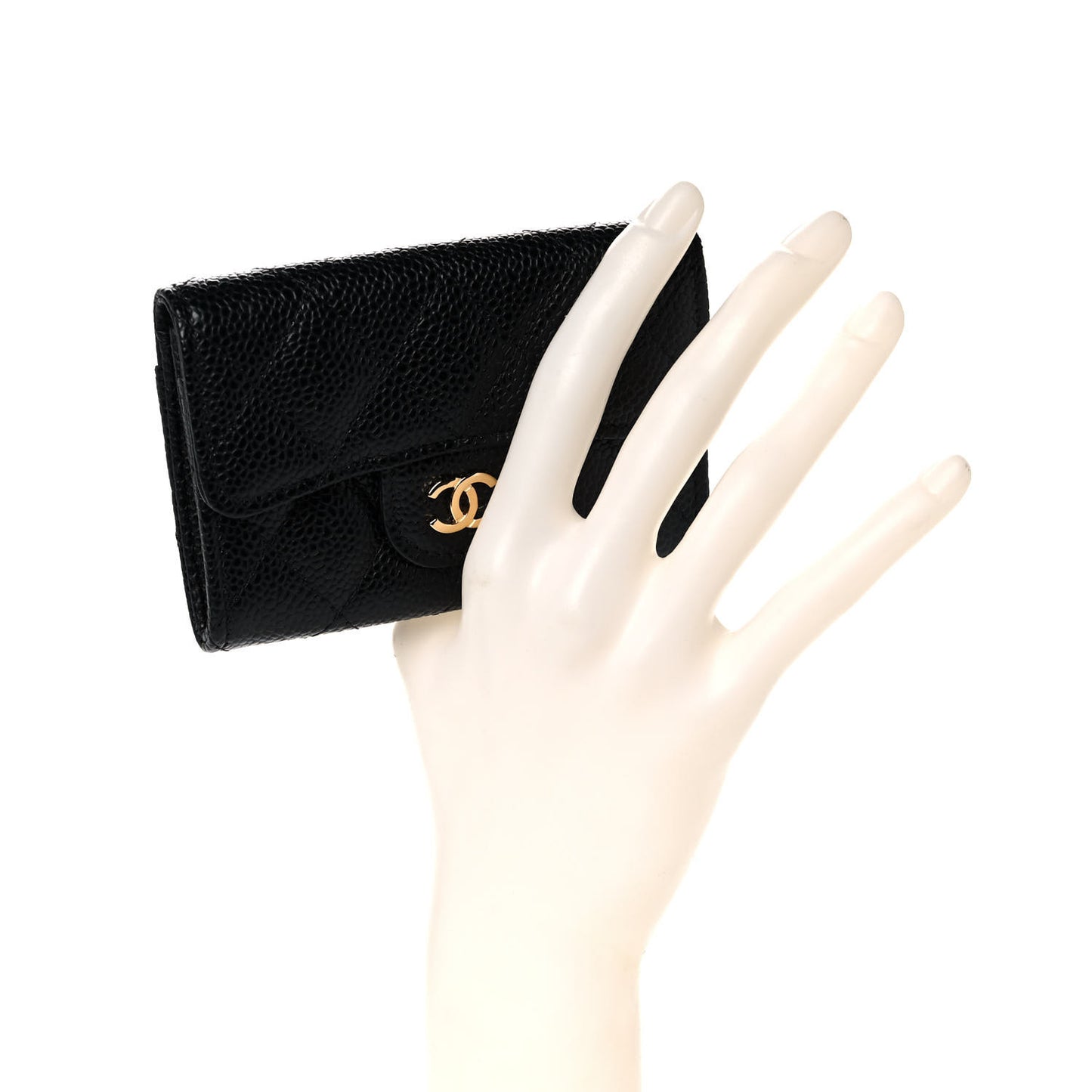 Caviar Quilted Flap Card Holder Wallet Black