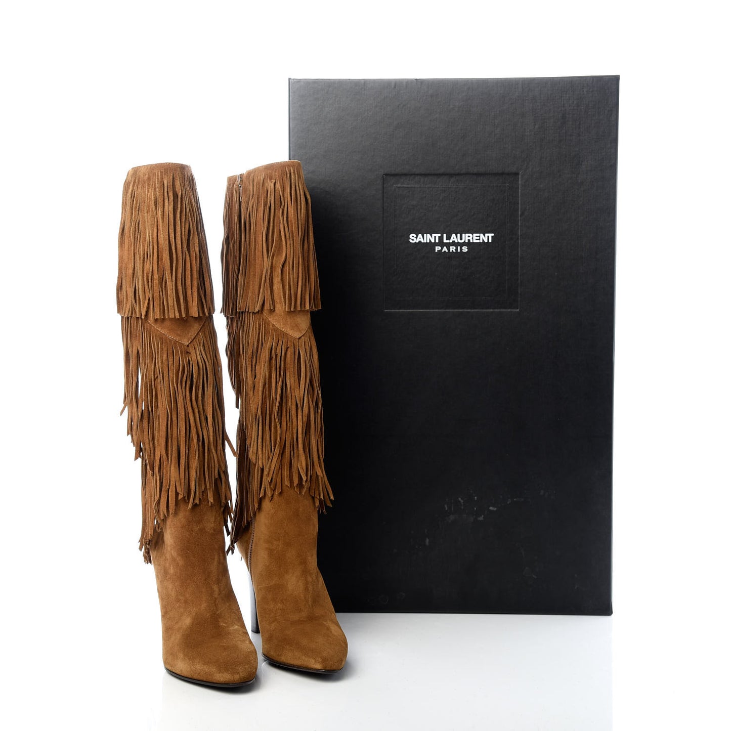 Suede Lily Knee High Fringed Boots 37 Cigar