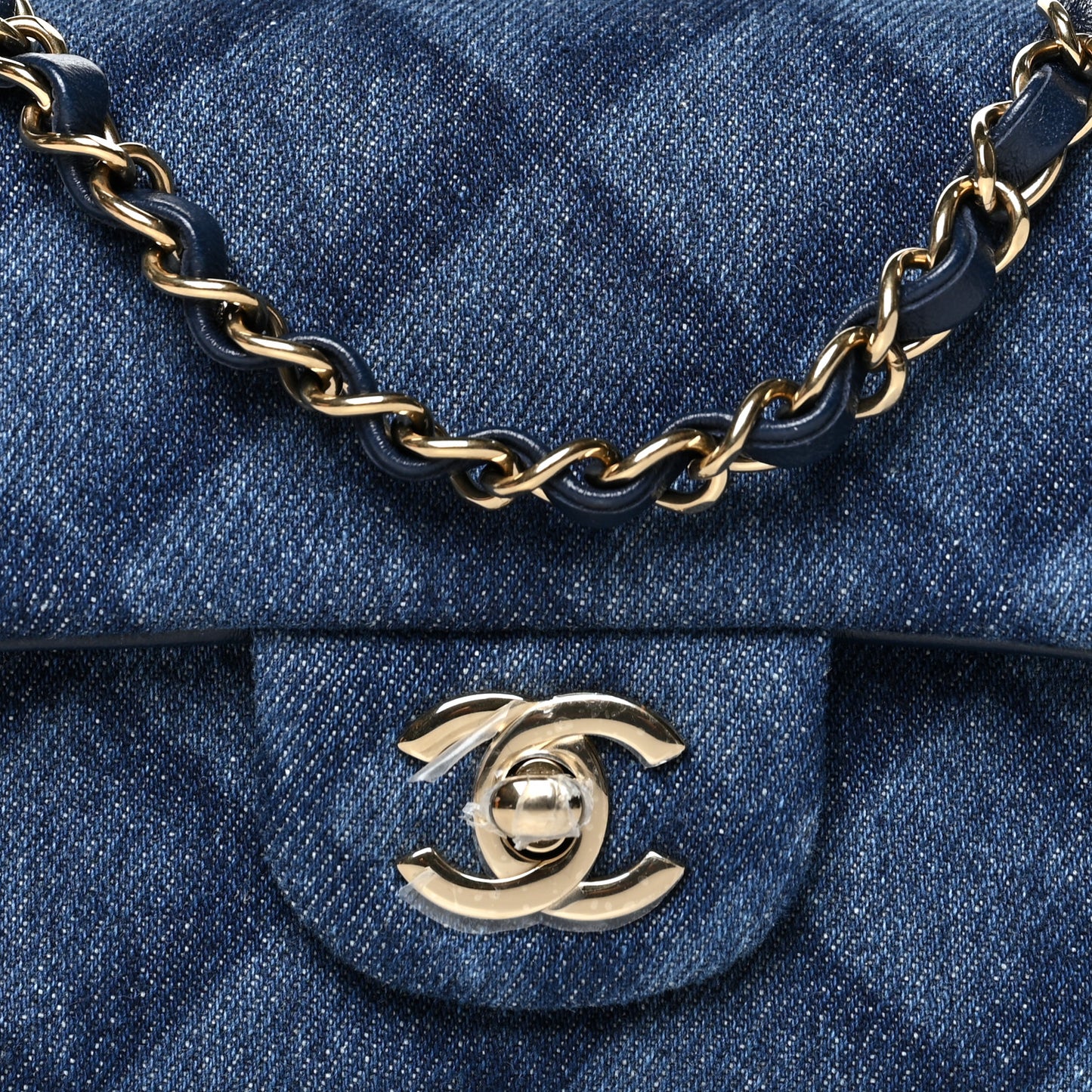 Printed Denim Quilted Mini Rectangular Flap Dark Blue