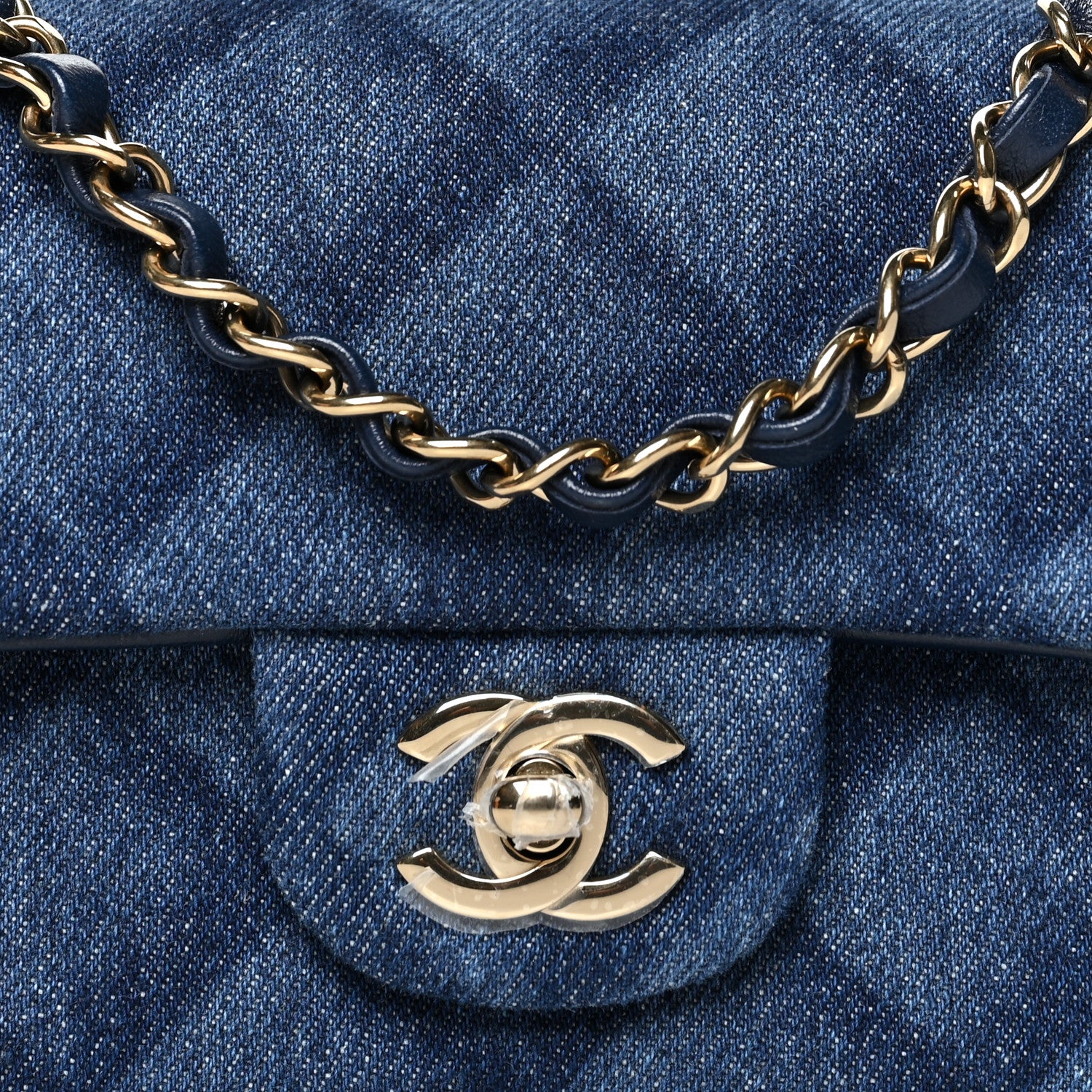 Chanel Printed Denim Quilted Mini Rectangular Flap Dark Blue 8 of 10