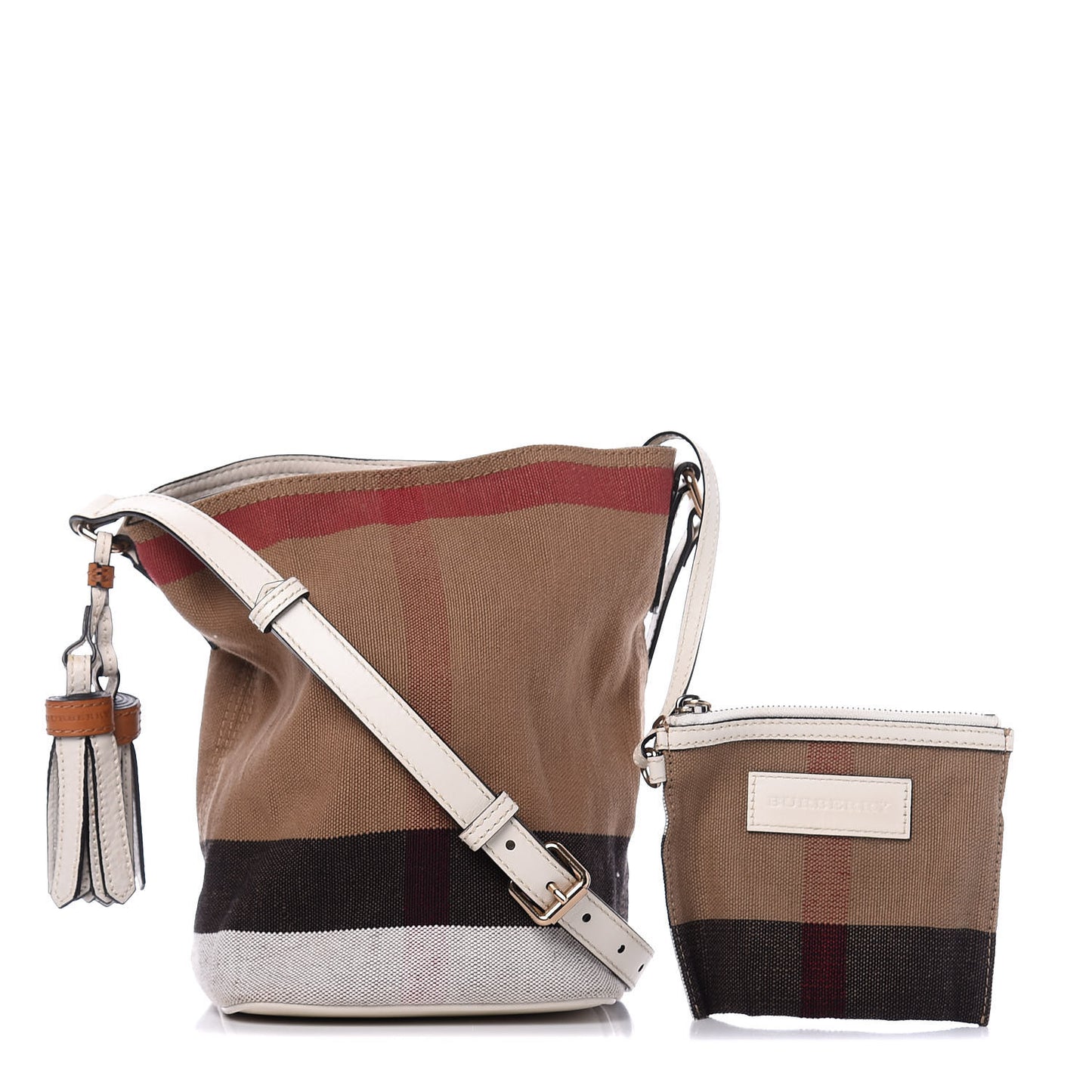 Canvas Mega Check Medium Ashby Tassel Crossbody White