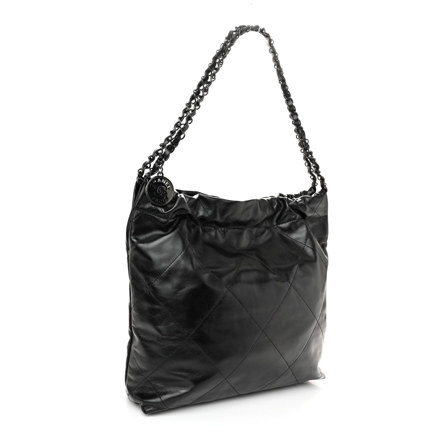 Shiny Calfskin Quilted Small Chanel 22 So Black