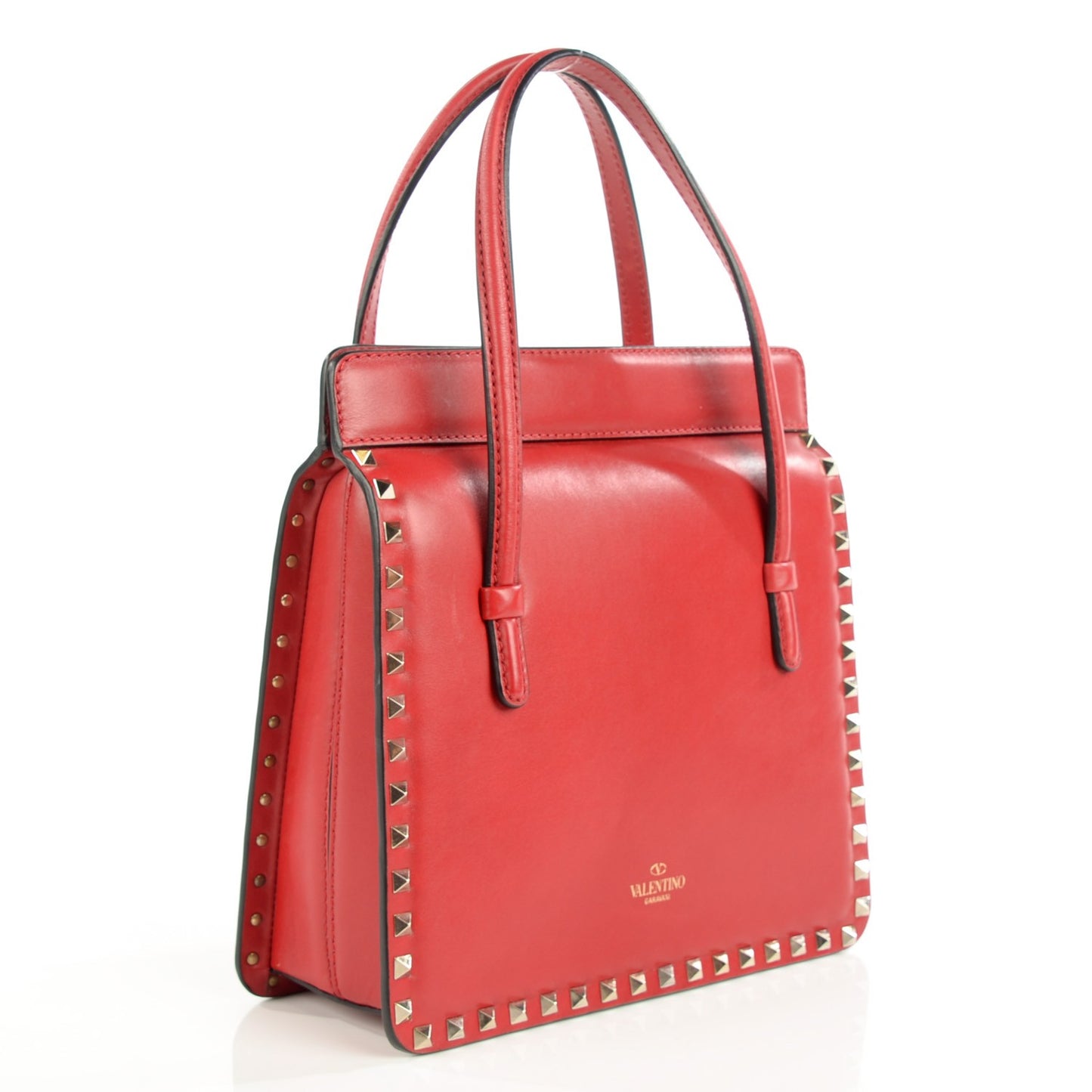 Vitello Rockstud Top Handle Bag Red