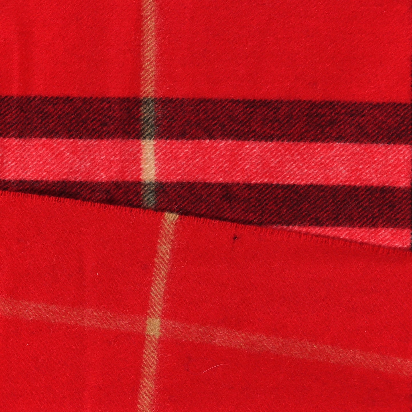 Wool Cashmere Check Fringe Scarf Claret