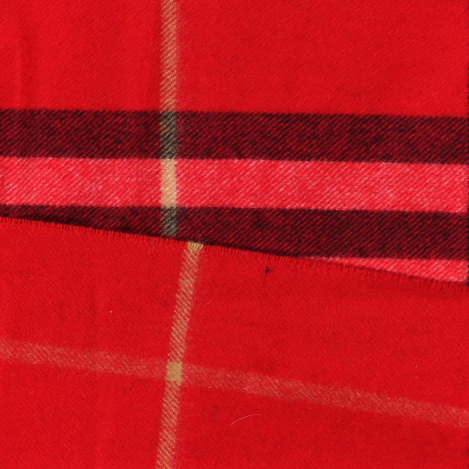 Burberry Wool Cashmere Check Fringe Scarf Claret 4 of 4