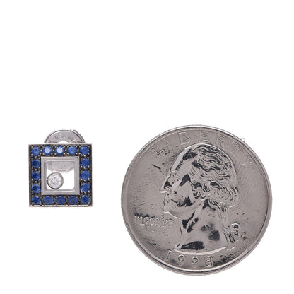 Chopard 18K White Gold Diamond Blue Sapphire Happy Diamonds Square Earrings 2 of 5