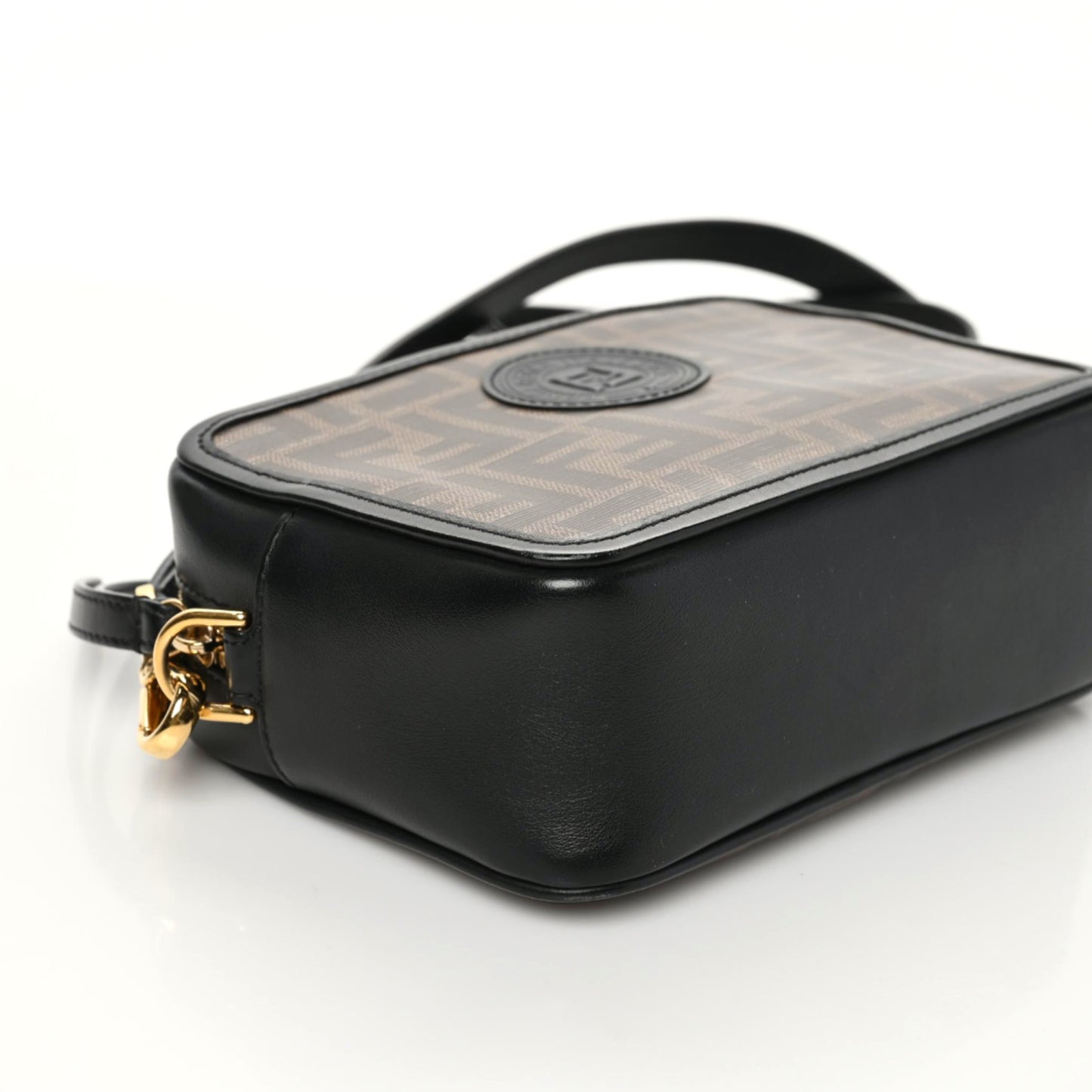 Glazed Fabric Vitello Century FF 1974 Stamp Patch Mini Camera Case Mogano Panna Black