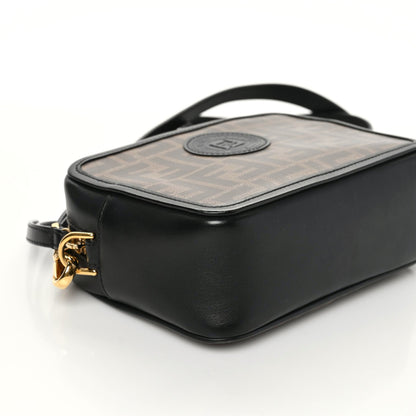 Fendi Glazed Fabric Vitello Century FF 1974 Stamp Patch Mini Camera Case Mogano Panna Black 5 of 9