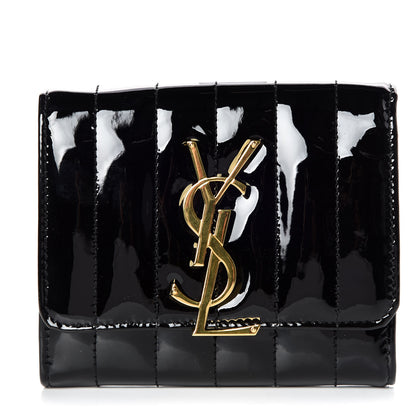 Saint Laurent Patent Matelasse Monogram Vicky Tri-Fold Wallet Black 1 of 7