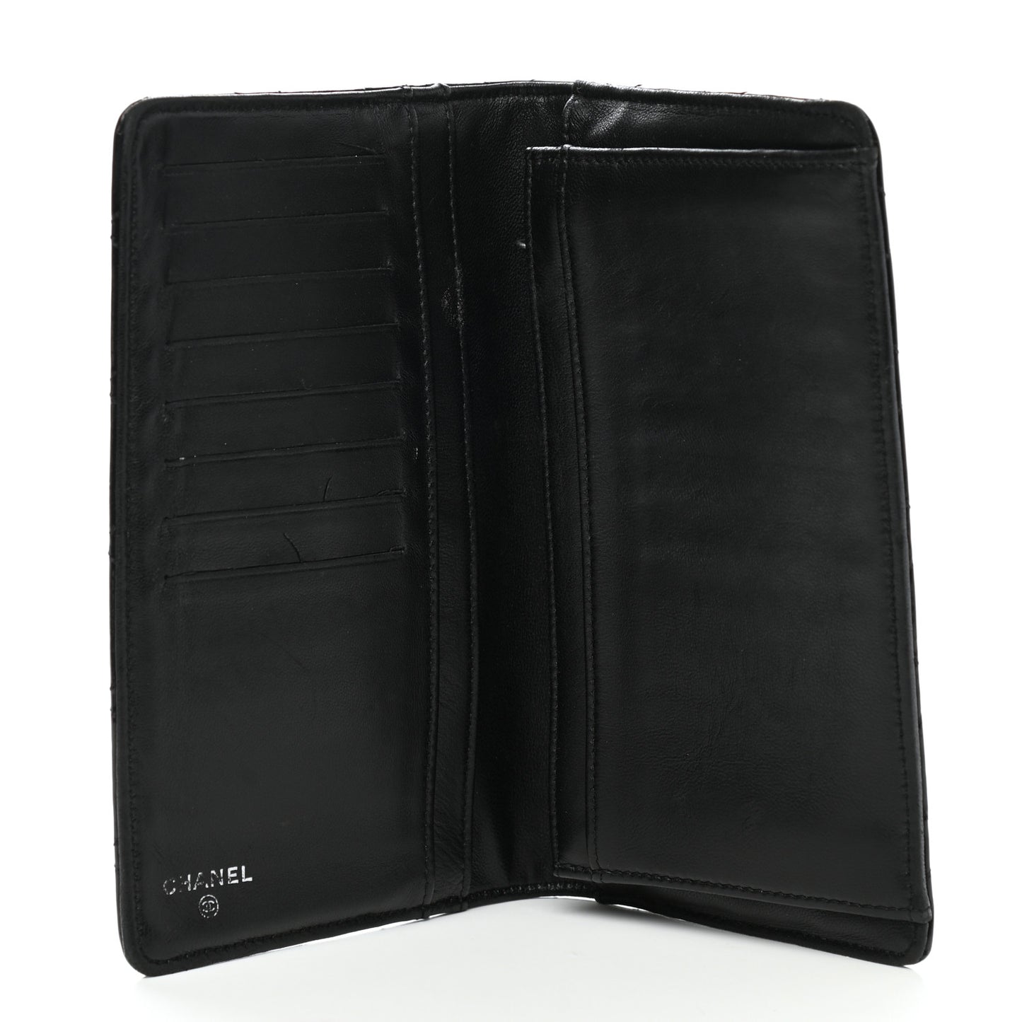 Patent Quilted Flap Wallet Black