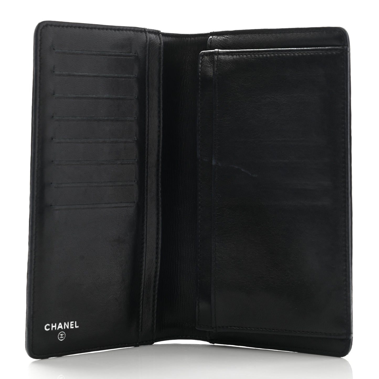Lambskin Camellia Embossed Yen Wallet Black
