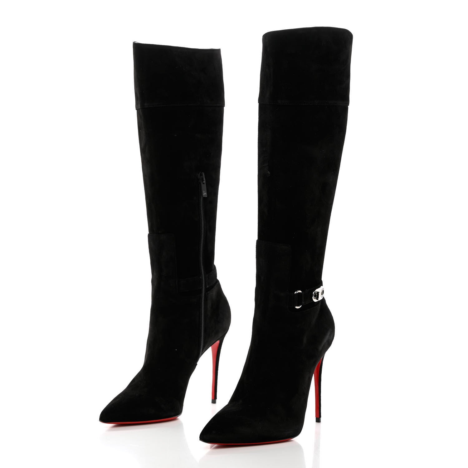 Christian Louboutin Suede Lock Kate Botta 100 Knee High Boots 37 Black 3 of 13