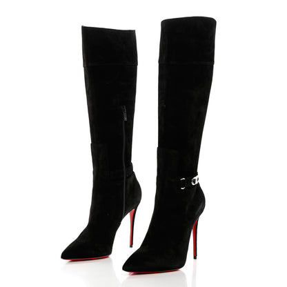Christian Louboutin Suede Lock Kate Botta 100 Knee High Boots 37 Black 3 of 13