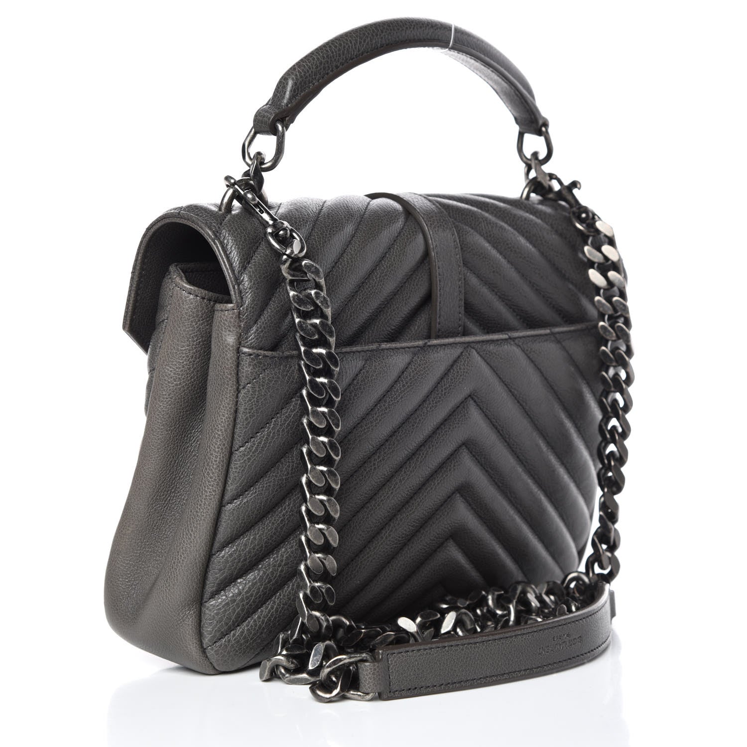 Saint Laurent Sheepskin Matelasse Chevron Monogram Medium College Bag Light Coal 4 of 10