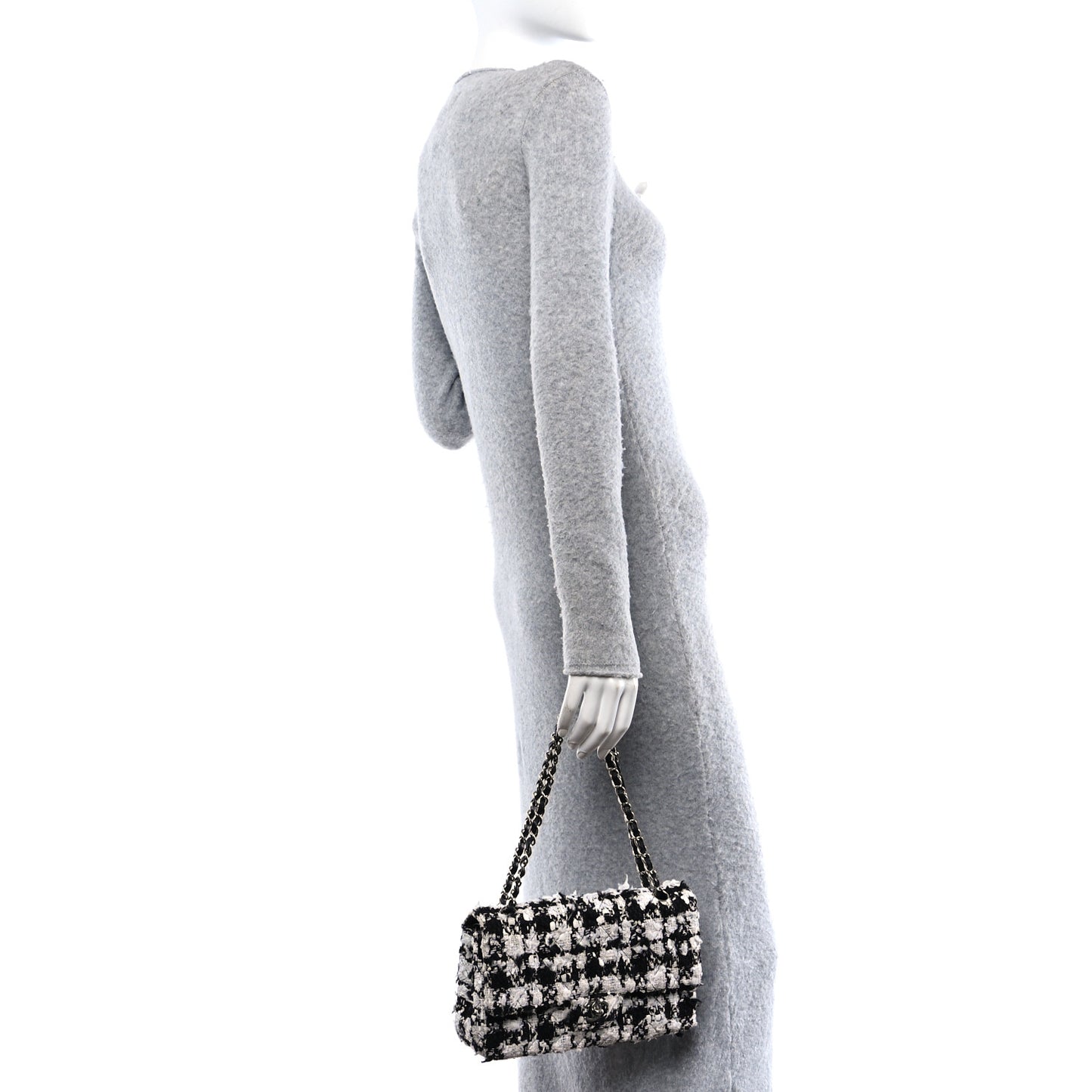 Tweed Quilted Medium Double Flap Black Ecru White