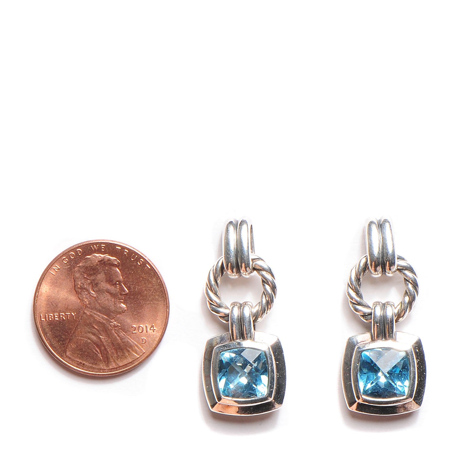 David Yurman Sterling Silver Blue Topaz 7mm Renaissance Drop Earrings 2 of 4