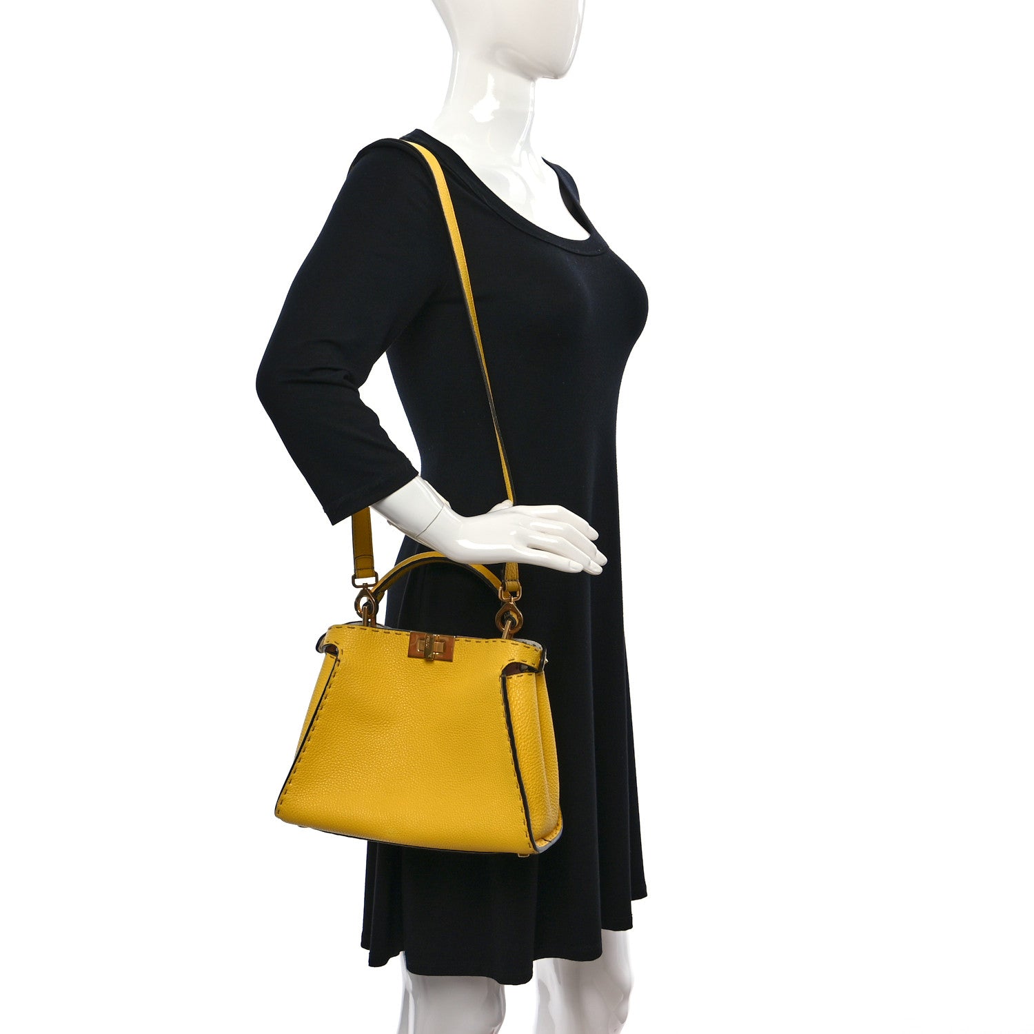 Fendi Cuoio Romano Selleria Chamois Medium Peekaboo Iconic Essentially Satchel Limone Cipria White 2 of 10
