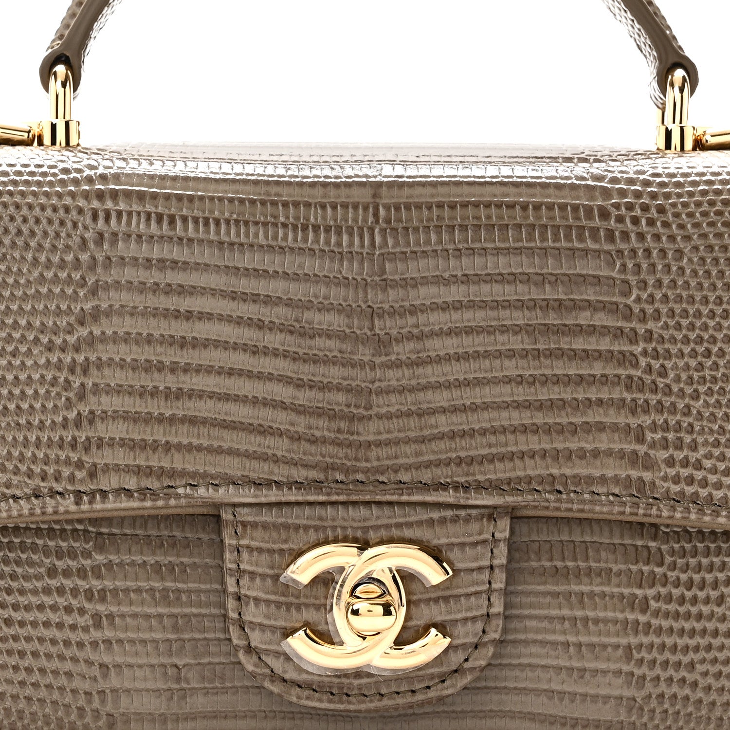 Chanel Calfskin Lizard Embossed Top Handle Long Clutch With Chain Dark Khaki 9 of 12