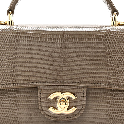 Chanel Calfskin Lizard Embossed Top Handle Long Clutch With Chain Dark Khaki 9 of 12