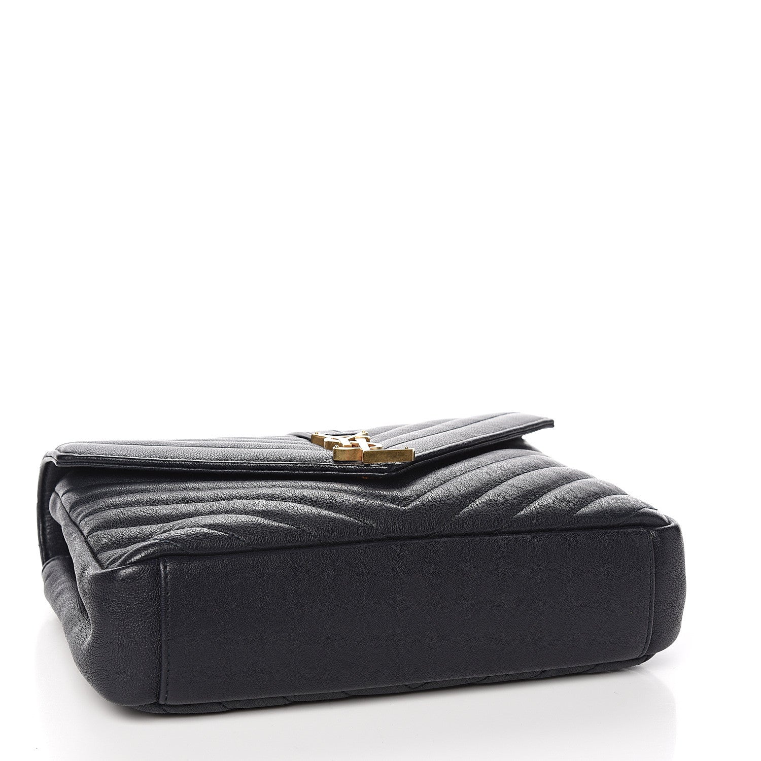 Saint Laurent Sheepskin Matelasse Chevron Monogram Medium College Bag Deep Marine 3 of 8