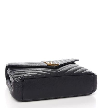 Saint Laurent Sheepskin Matelasse Chevron Monogram Medium College Bag Deep Marine 3 of 8