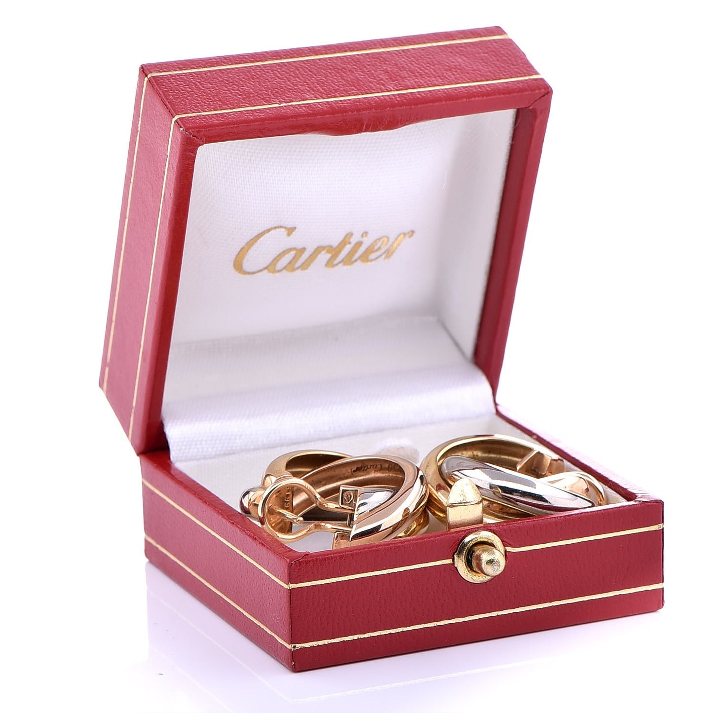 18K Pink Yellow White Gold 9.5mm Trinity Hoop Earrings