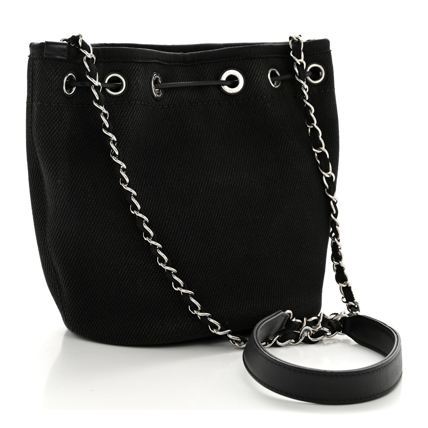 Chanel Canvas Deauville Drawstring Bucket Bag Black 3 of 15