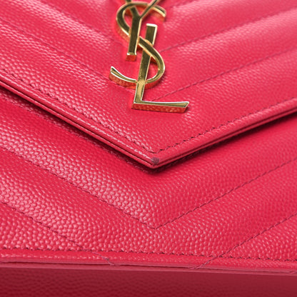Saint Laurent Grain De Poudre Matelasse Chevron Monogram Envelope Chain Wallet Bubblegum 10 of 11