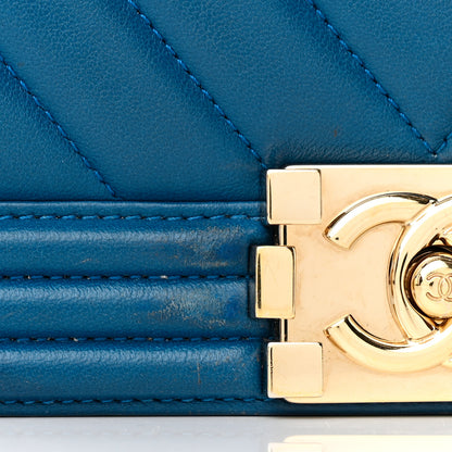 Chanel Lambskin Chevron Quilted New Medium Boy Flap Blue 16 of 20