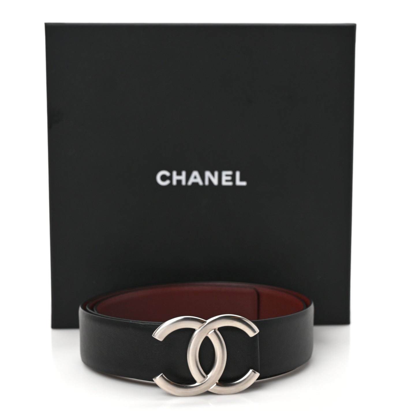 Calfskin CC Reversible Belt 85 34 Black Burgundy