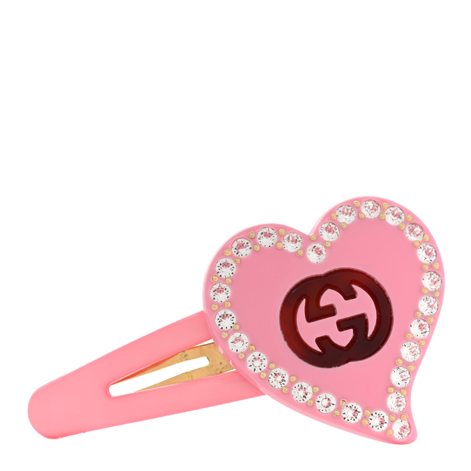 Gucci Resin Crystal Heart Hair Barrette Pink 1 of 5