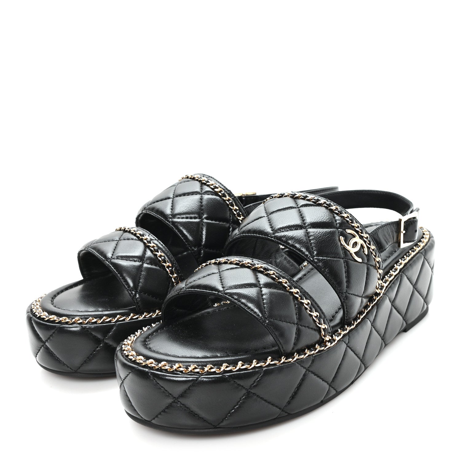 Chanel Shiny Lambskin Quilted Chain Around CC Platform Sandals 39 Black 4 of 10