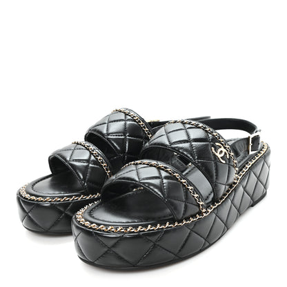 Chanel Shiny Lambskin Quilted Chain Around CC Platform Sandals 39 Black 4 of 10