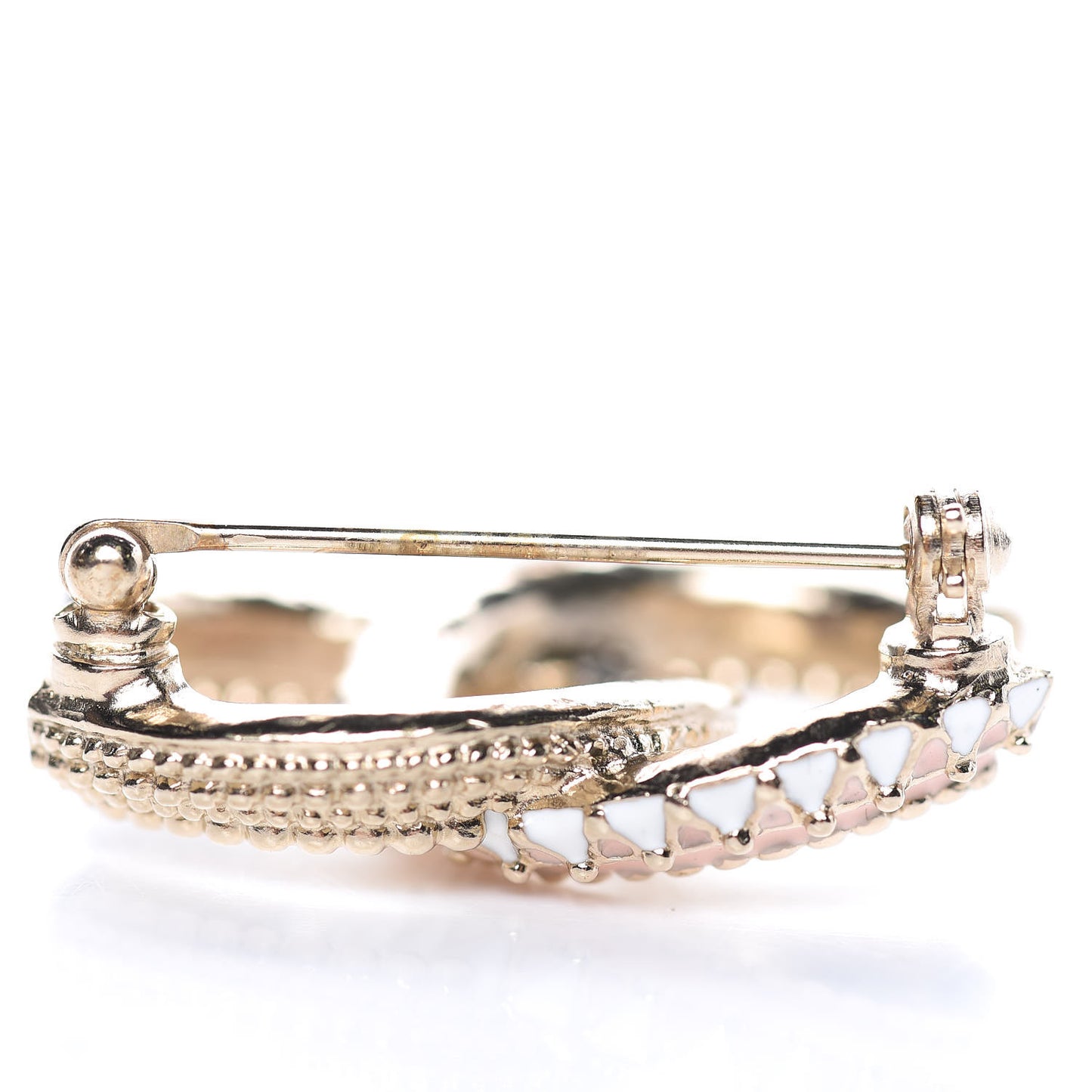 Enamel CC Brooch Gold White Pink