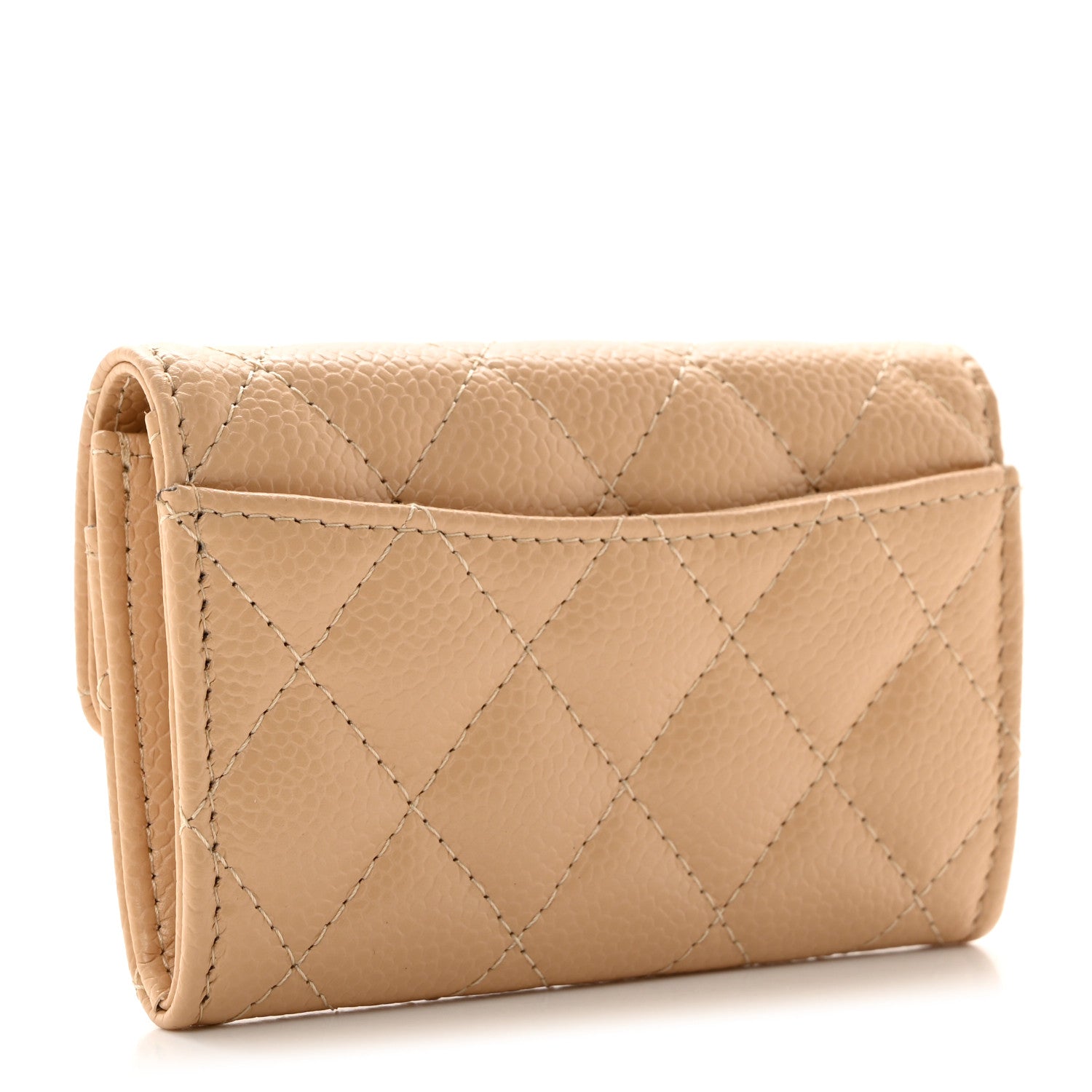 Chanel Caviar Quilted Flap Card Holder Wallet Beige 3 of 8